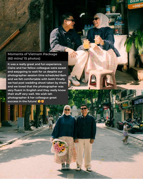 Couple laughing together during a street photoshoot in Hanoi